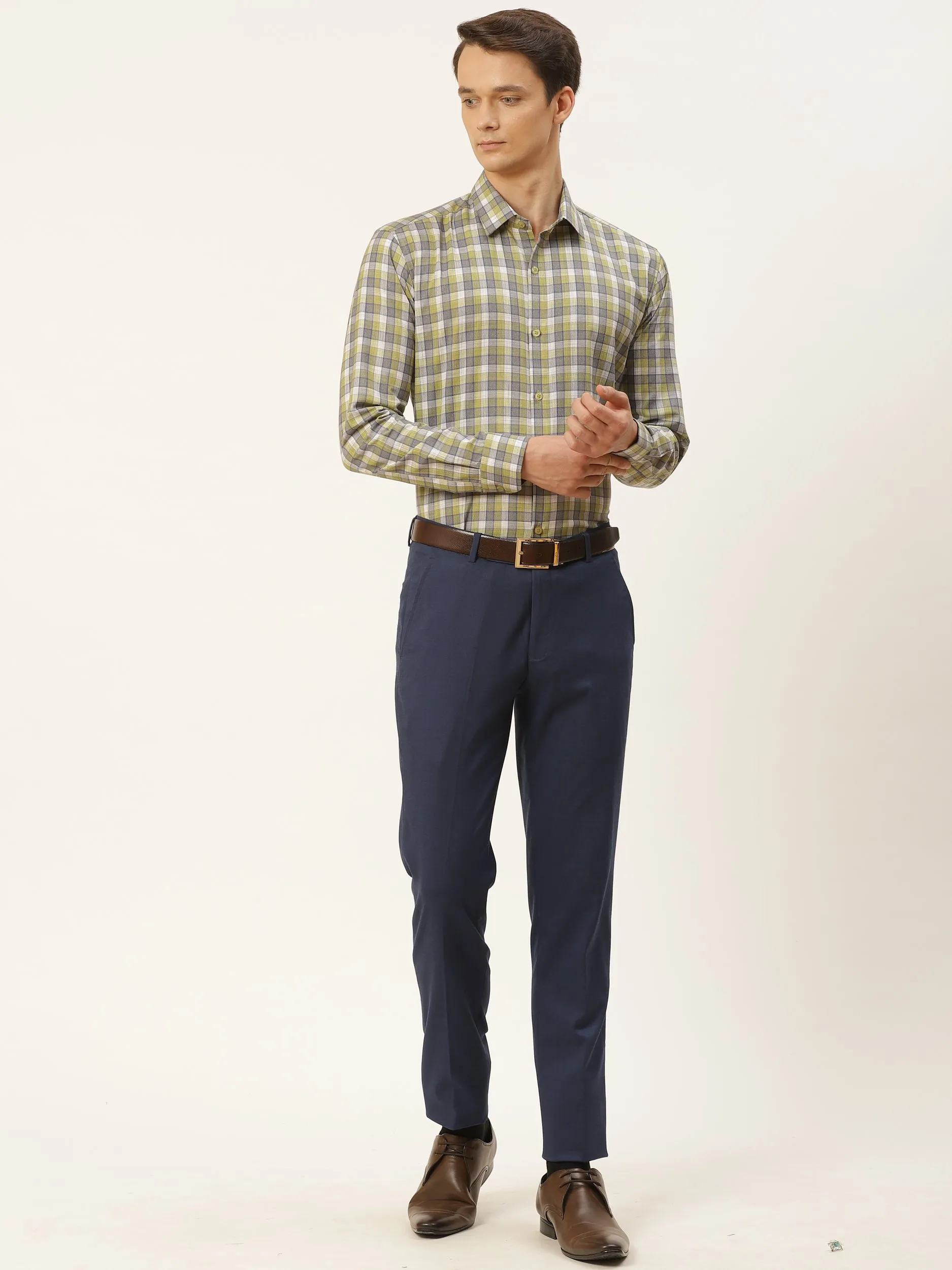 Mens Cotton Green & Blue Checked Formal Shirt - Sojanya