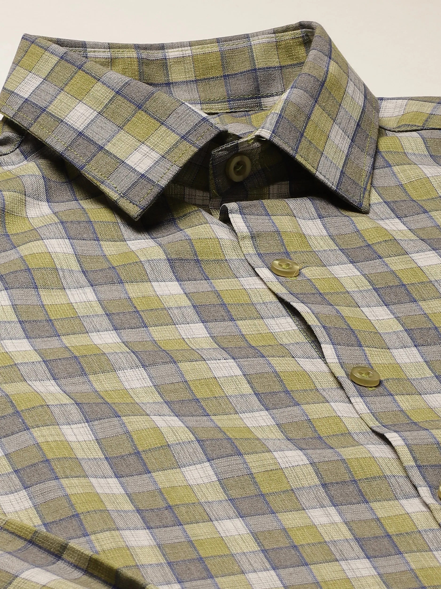 Mens Cotton Green & Blue Checked Formal Shirt - Sojanya