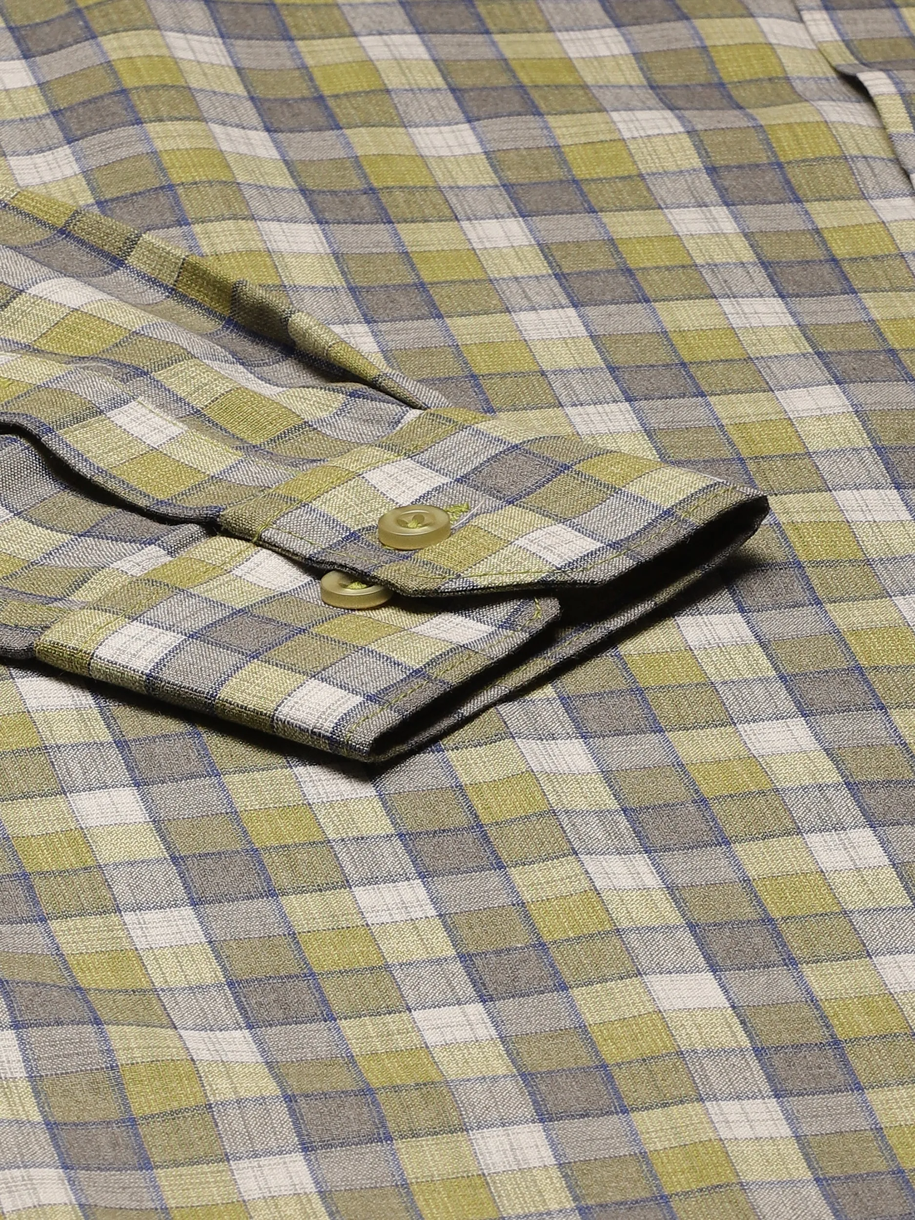 Mens Cotton Green & Blue Checked Formal Shirt - Sojanya