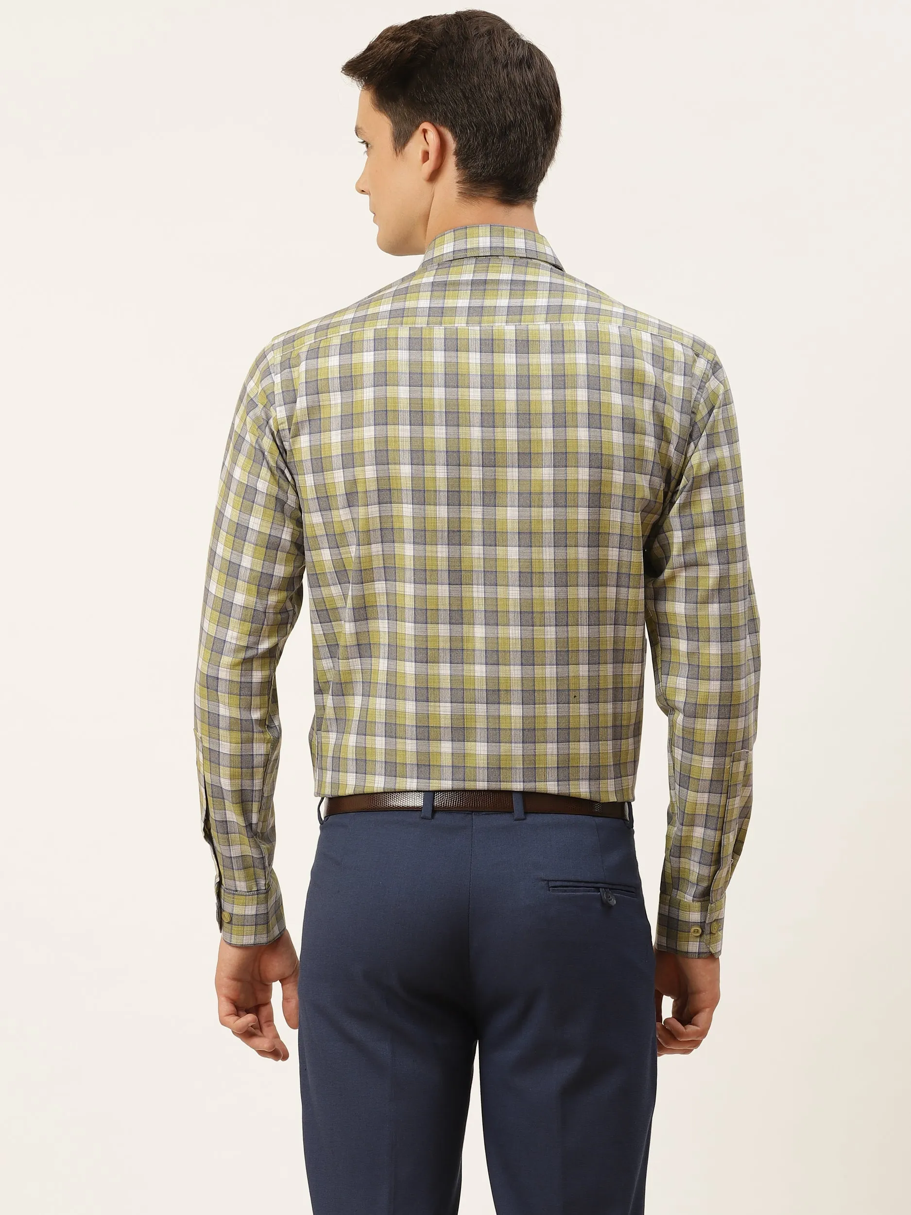 Mens Cotton Green & Blue Checked Formal Shirt - Sojanya