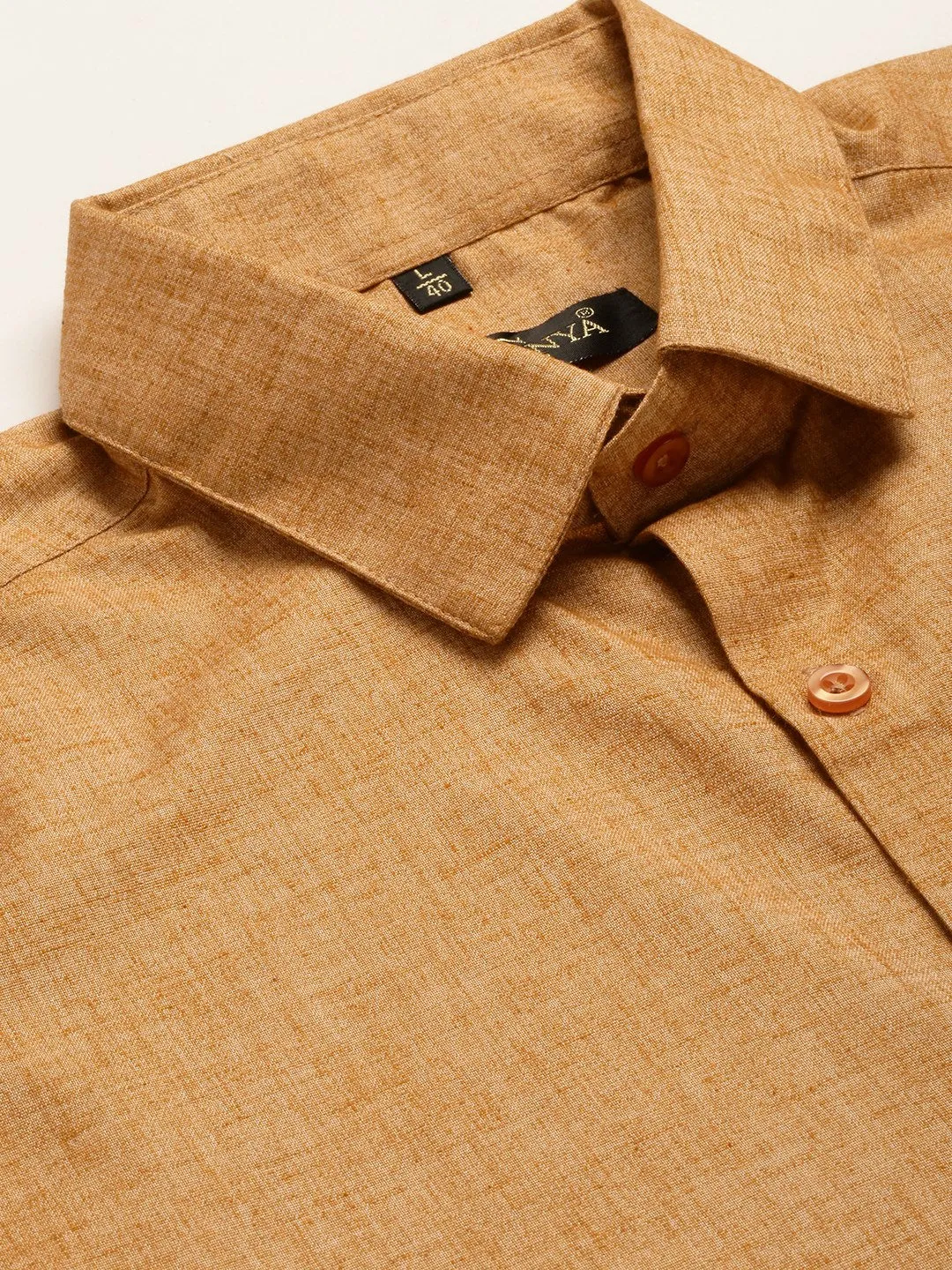 Mens Cotton Linen Mustard Solid Formal Shirt - Sojanya