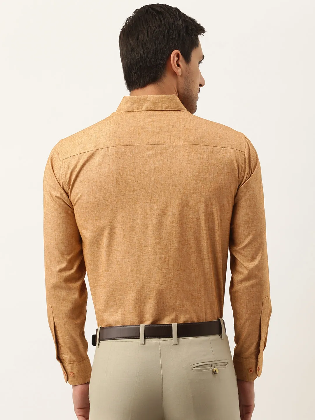 Mens Cotton Linen Mustard Solid Formal Shirt - Sojanya