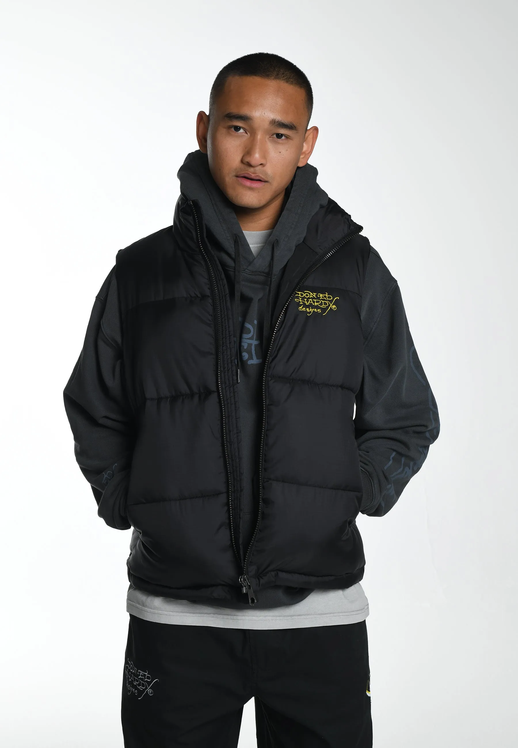 Mens Tiger-Head-Gillet Puffer Jacket - Black