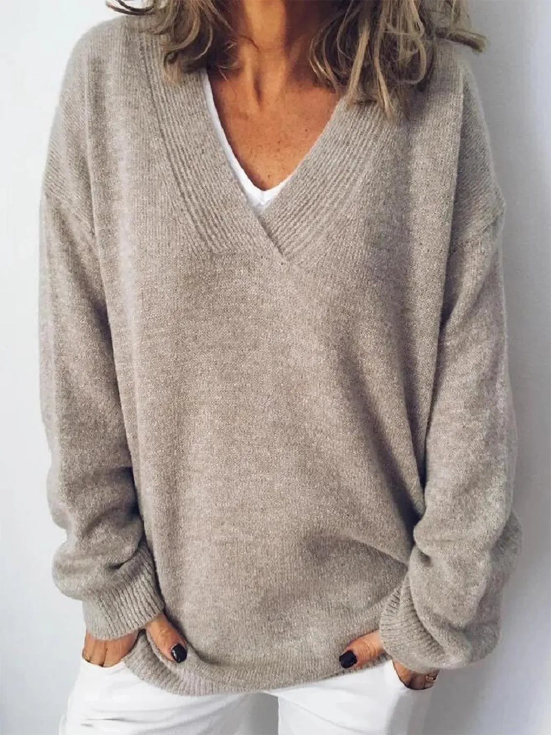 Michelle V-Neck Dropped Shoulder Sweater