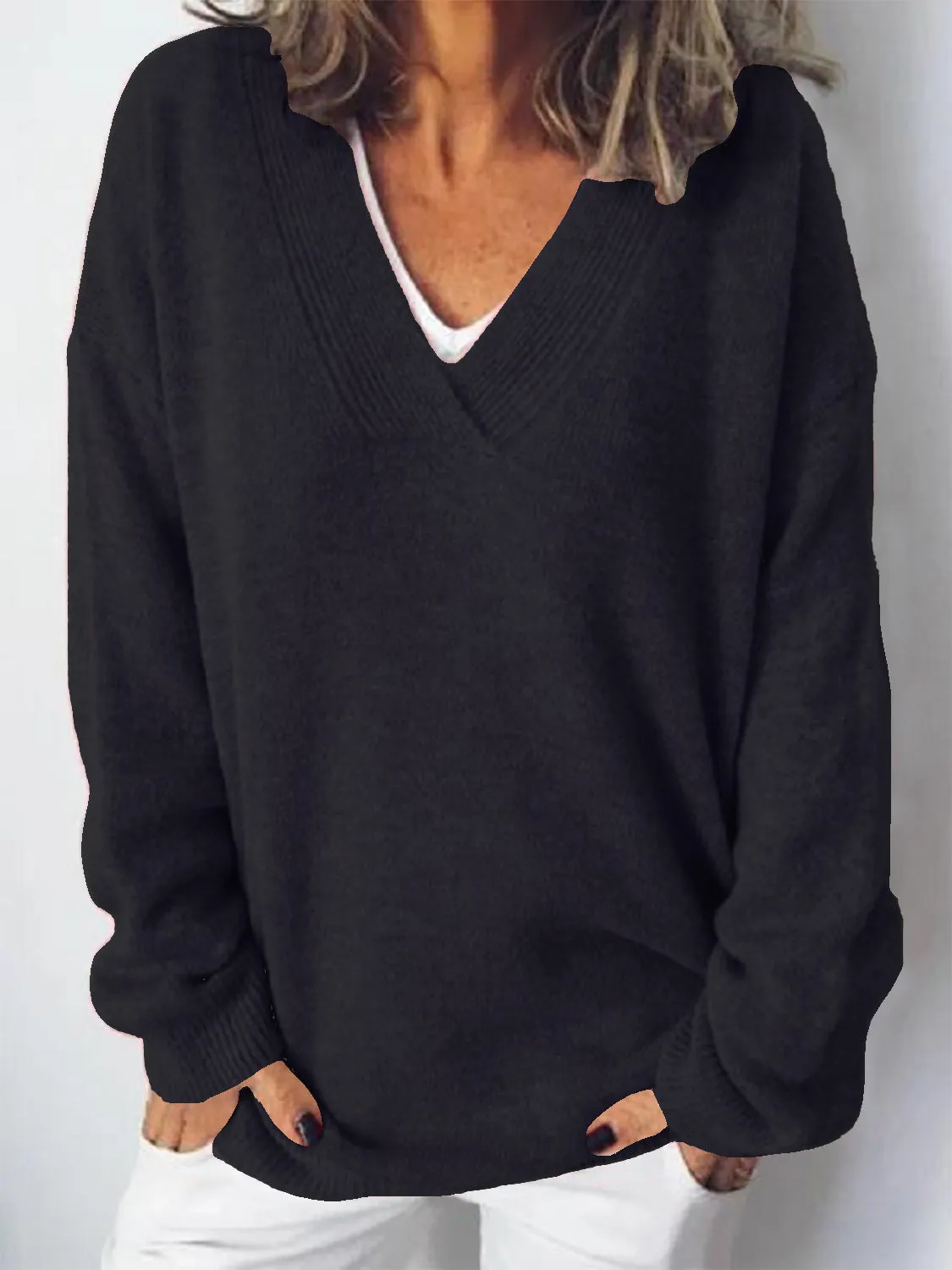 Michelle V-Neck Dropped Shoulder Sweater