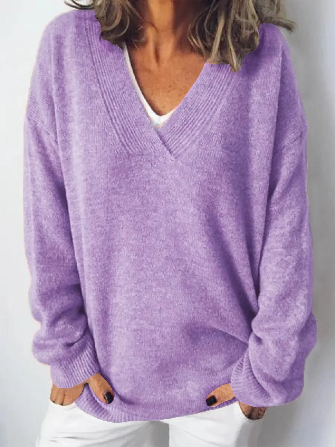 Michelle V-Neck Dropped Shoulder Sweater