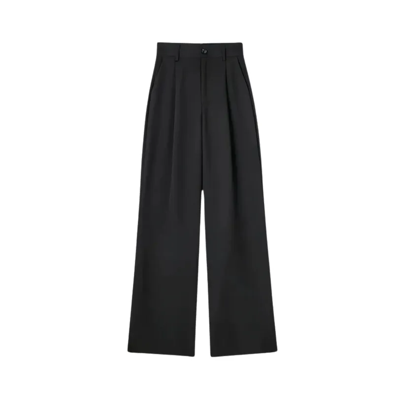 Modern Wide-Leg Pleated Trousers with Subtle Pinstripes