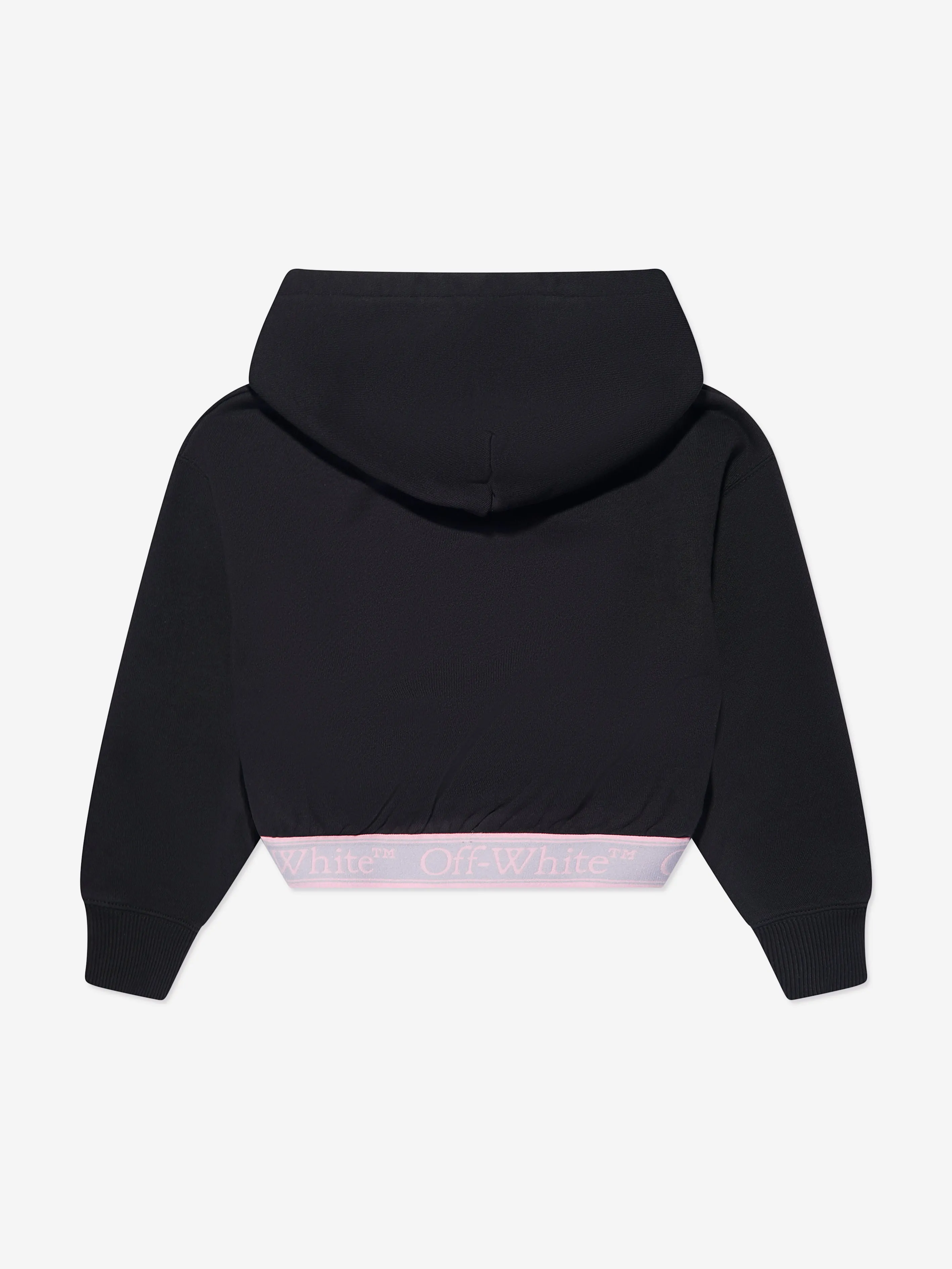 Off-White Girls Bookish Logo Band Cropped Hoodie in Black