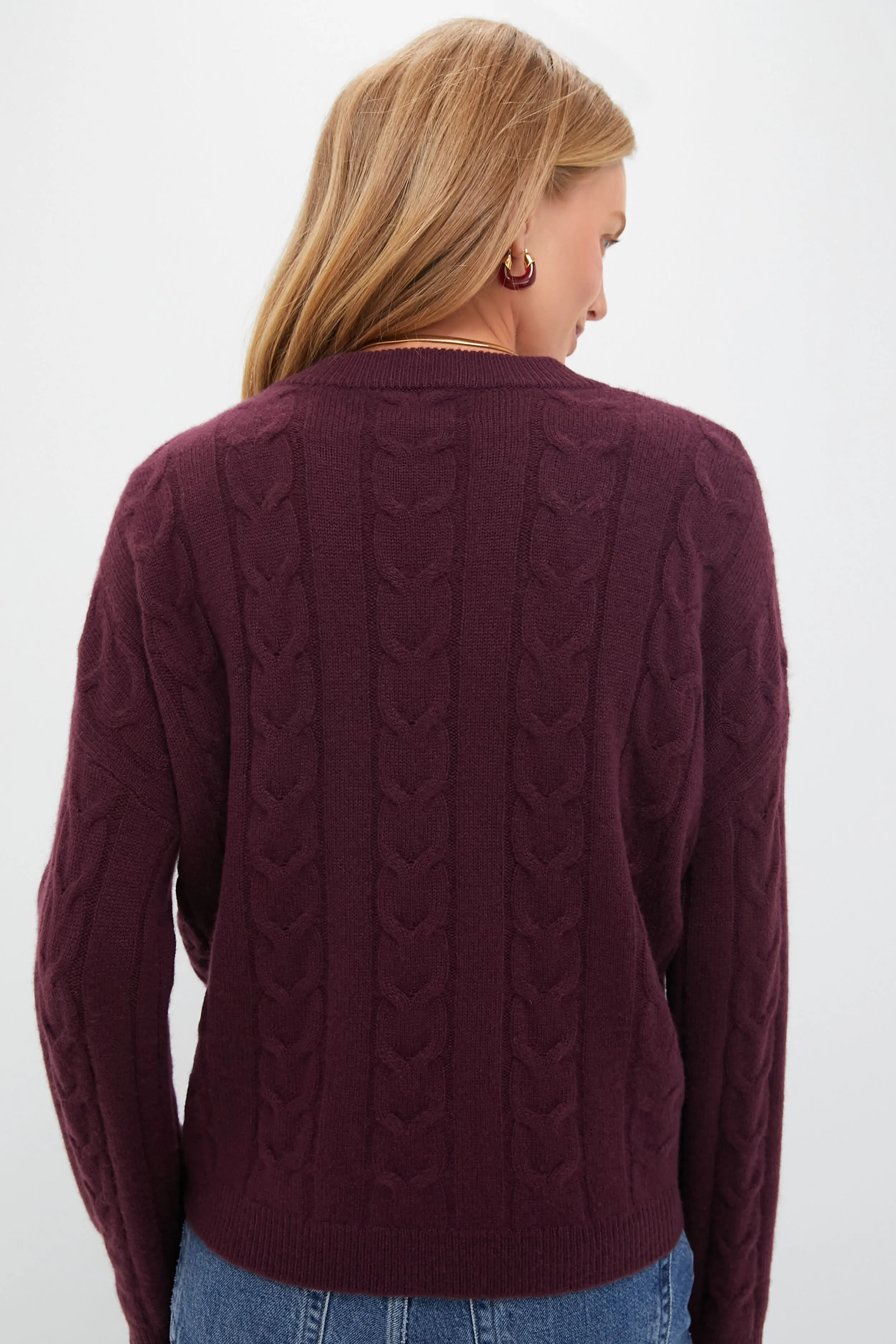 Oxblood Cashmere Eloise Cable Knit Boyfriend Crewneck