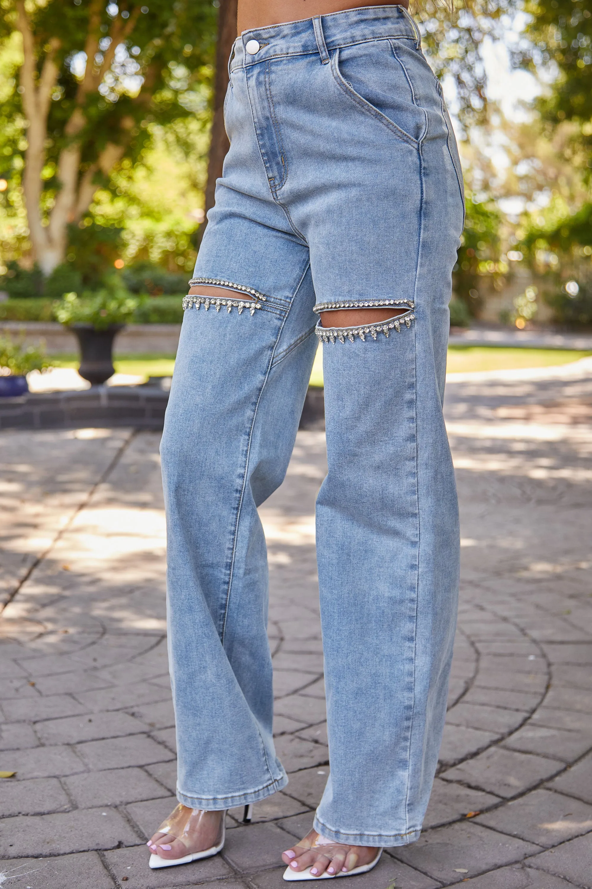 Payson Light Wash Cut Out Rhinestone Jeans