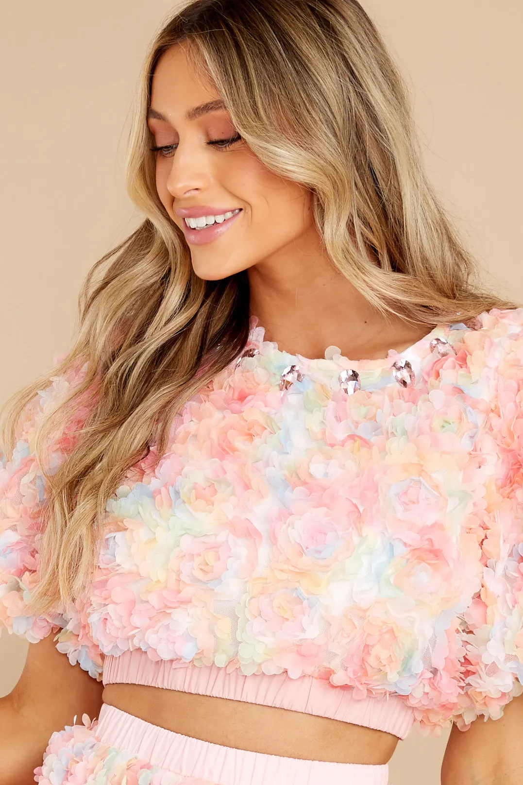 Pink Flower Fabric Bubble Top