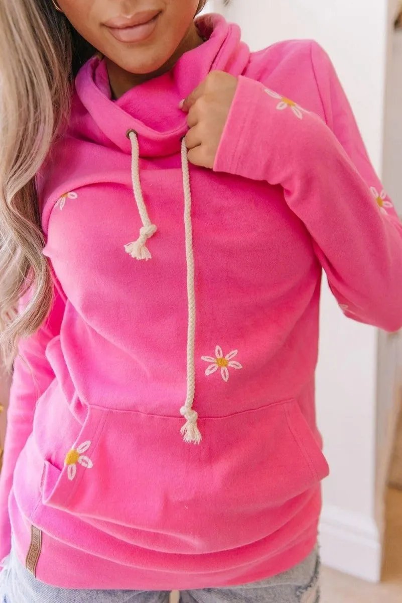 Pink Flower Thumbhole Sleeve Sweatshirt