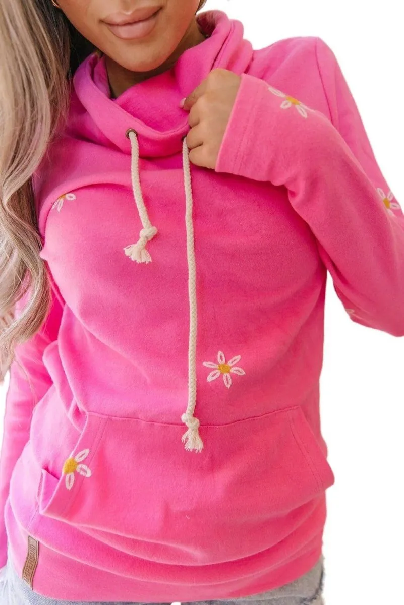 Pink Flower Thumbhole Sleeve Sweatshirt