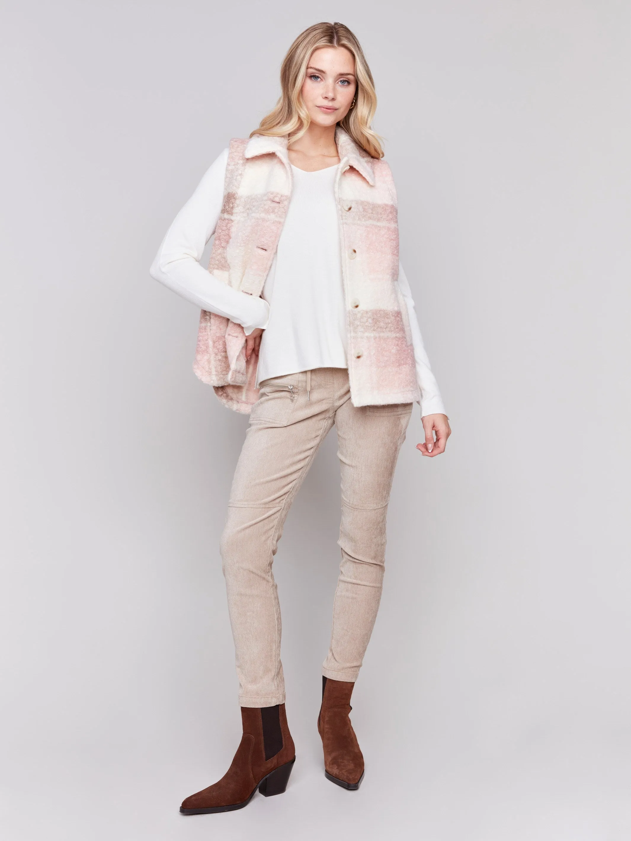 Plaid Bouclé Knit Vest - Quartz