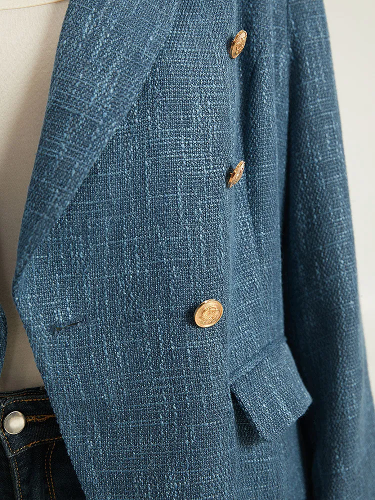 Plain Texture Pocket Buckle Detail Blazer