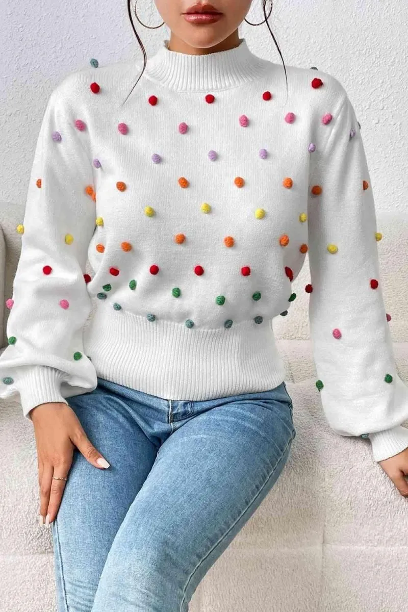 Rainbow Pom-Pom Long Sleeve Sweater