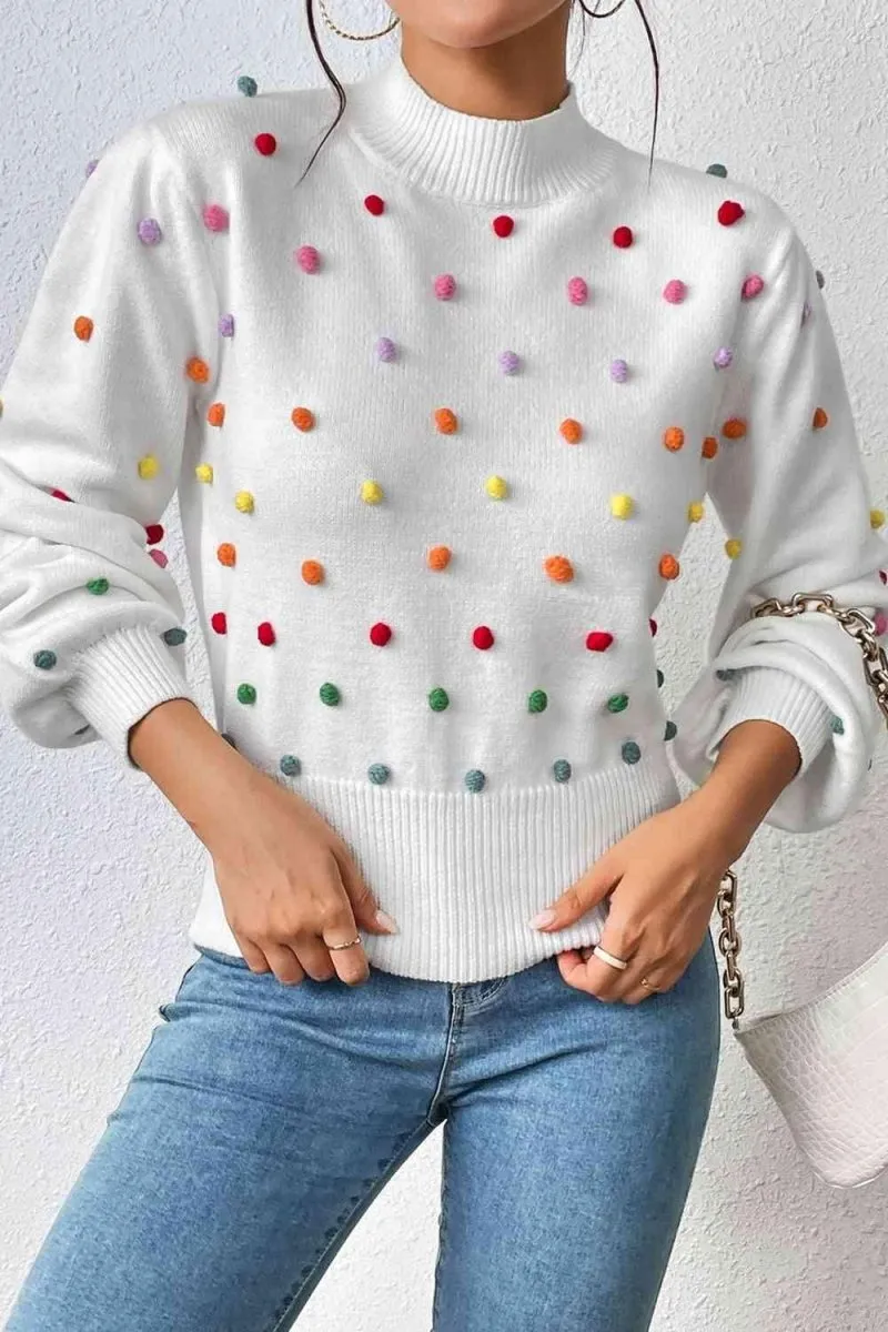 Rainbow Pom-Pom Long Sleeve Sweater