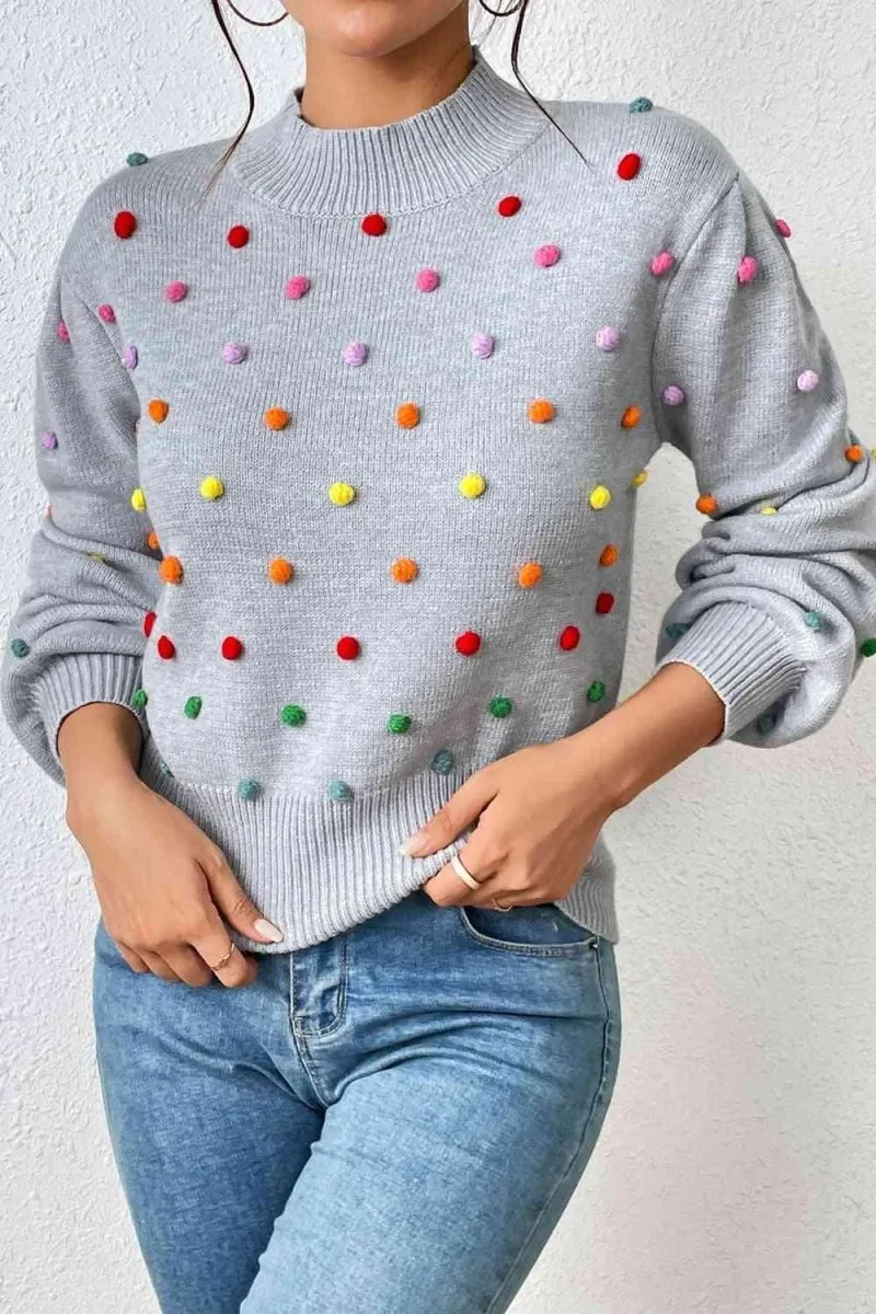 Rainbow Pom-Pom Long Sleeve Sweater