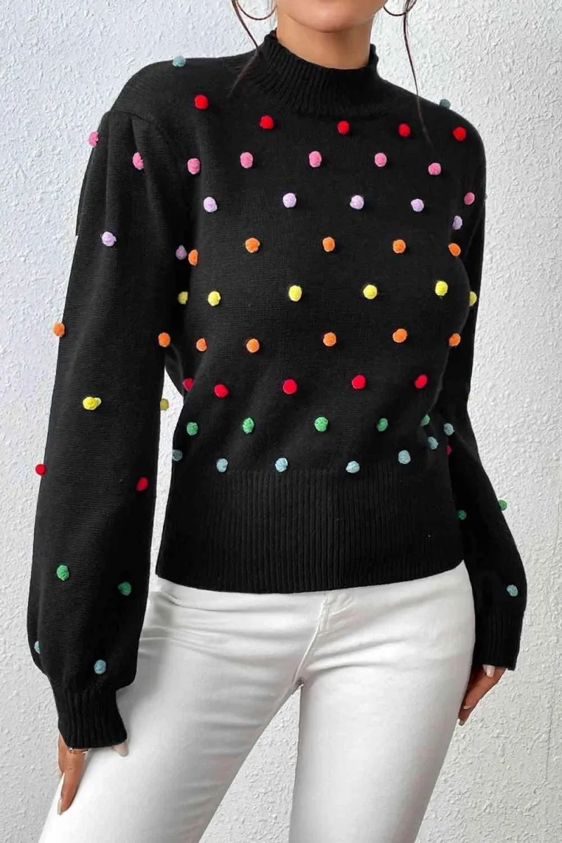 Rainbow Pom-Pom Long Sleeve Sweater