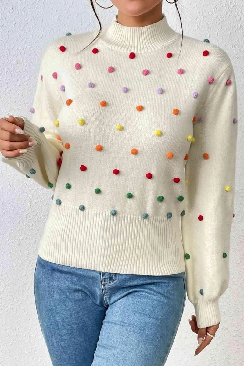 Rainbow Pom-Pom Long Sleeve Sweater