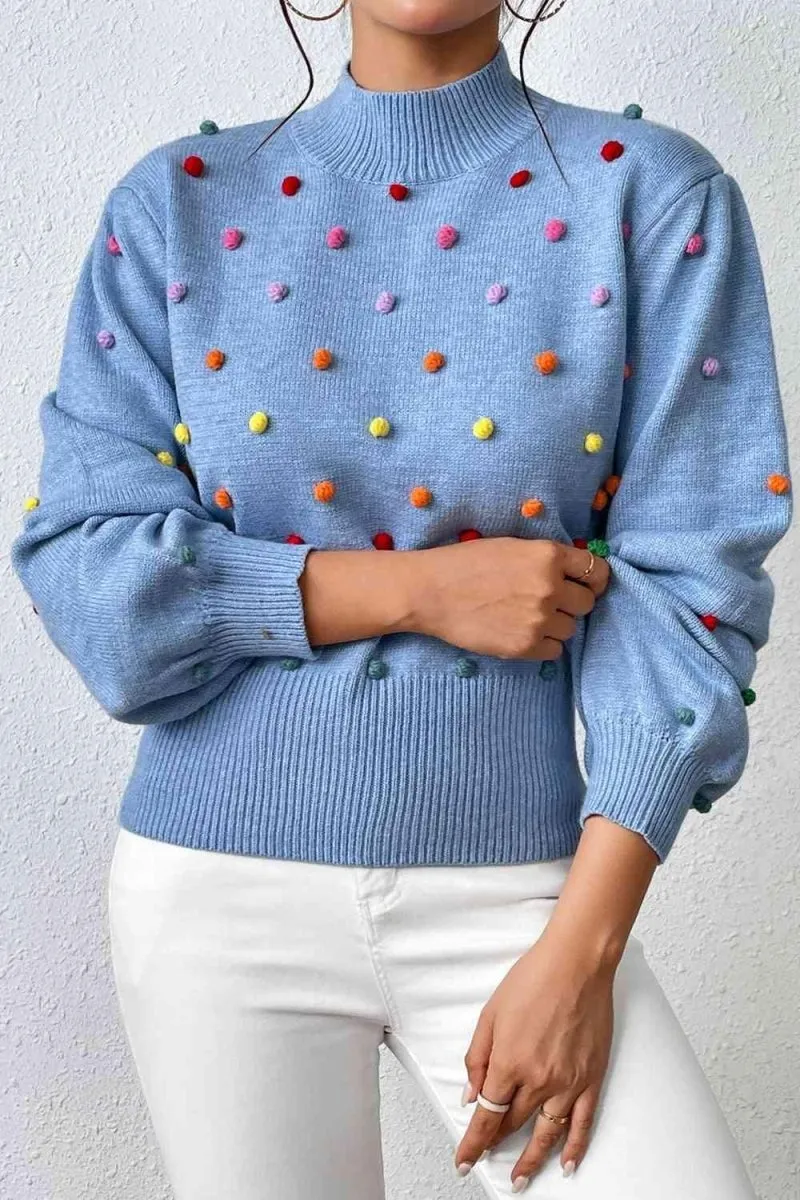 Rainbow Pom-Pom Long Sleeve Sweater