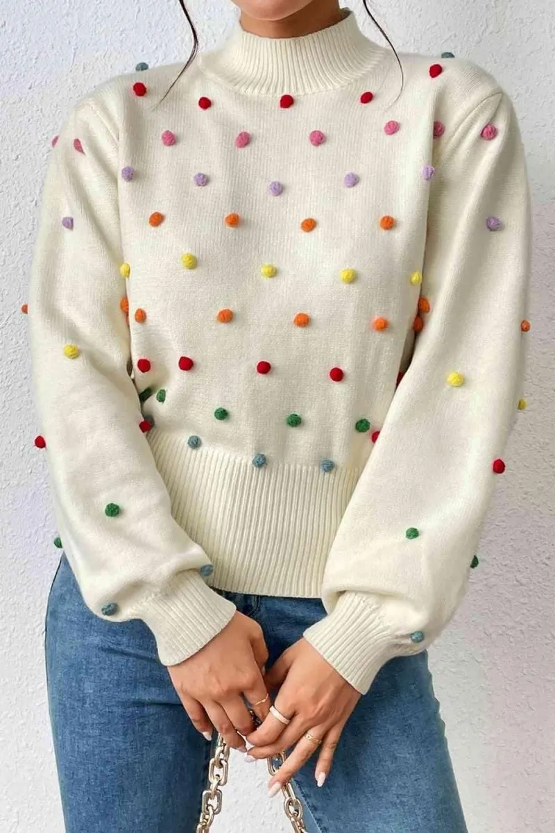 Rainbow Pom-Pom Long Sleeve Sweater