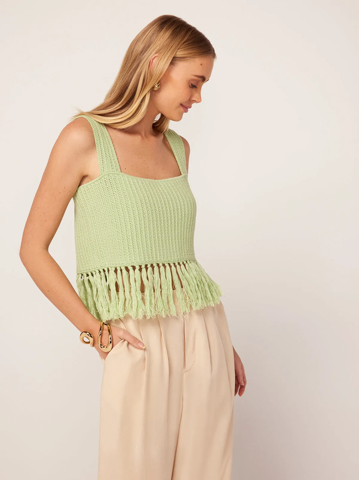 Roxana Pistachio Crochet Knit Top