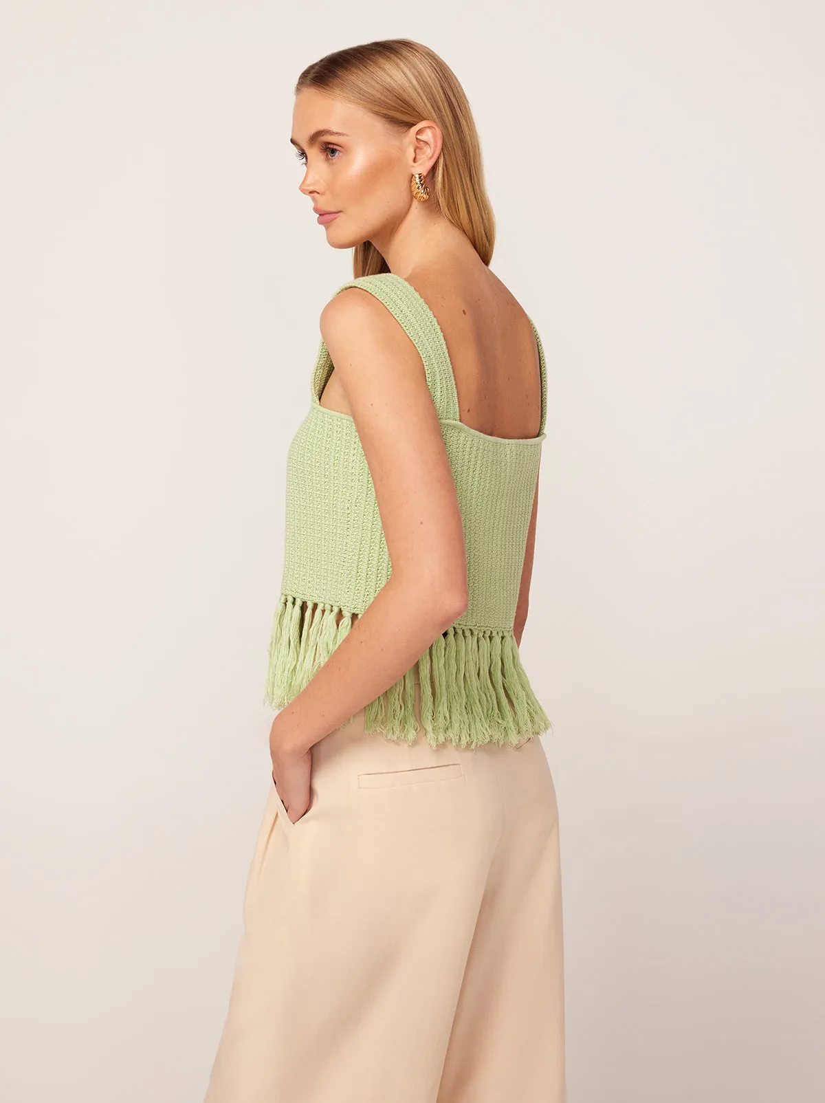 Roxana Pistachio Crochet Knit Top