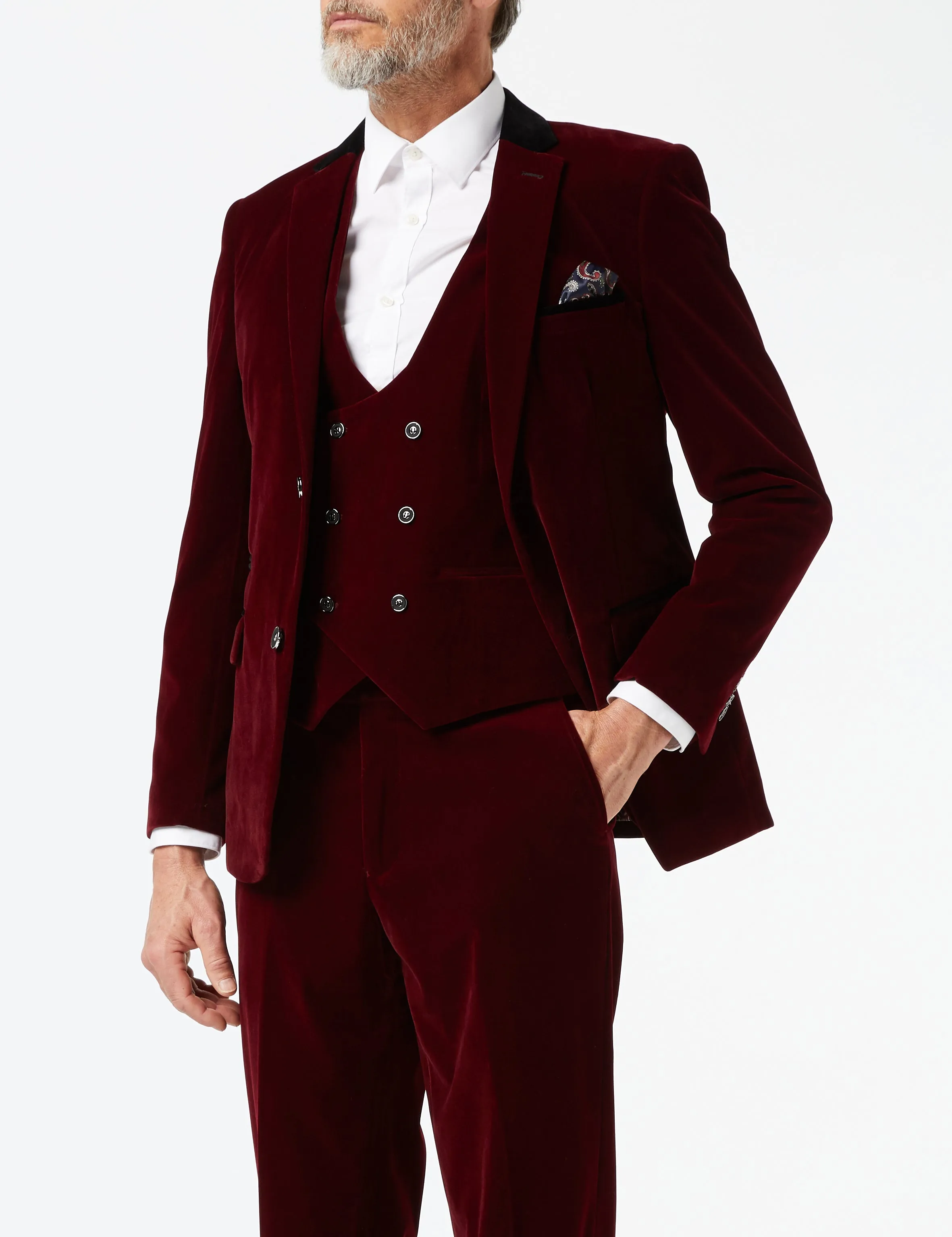 SAM - Burgundy Velvet 3 Piece Wedding Suit