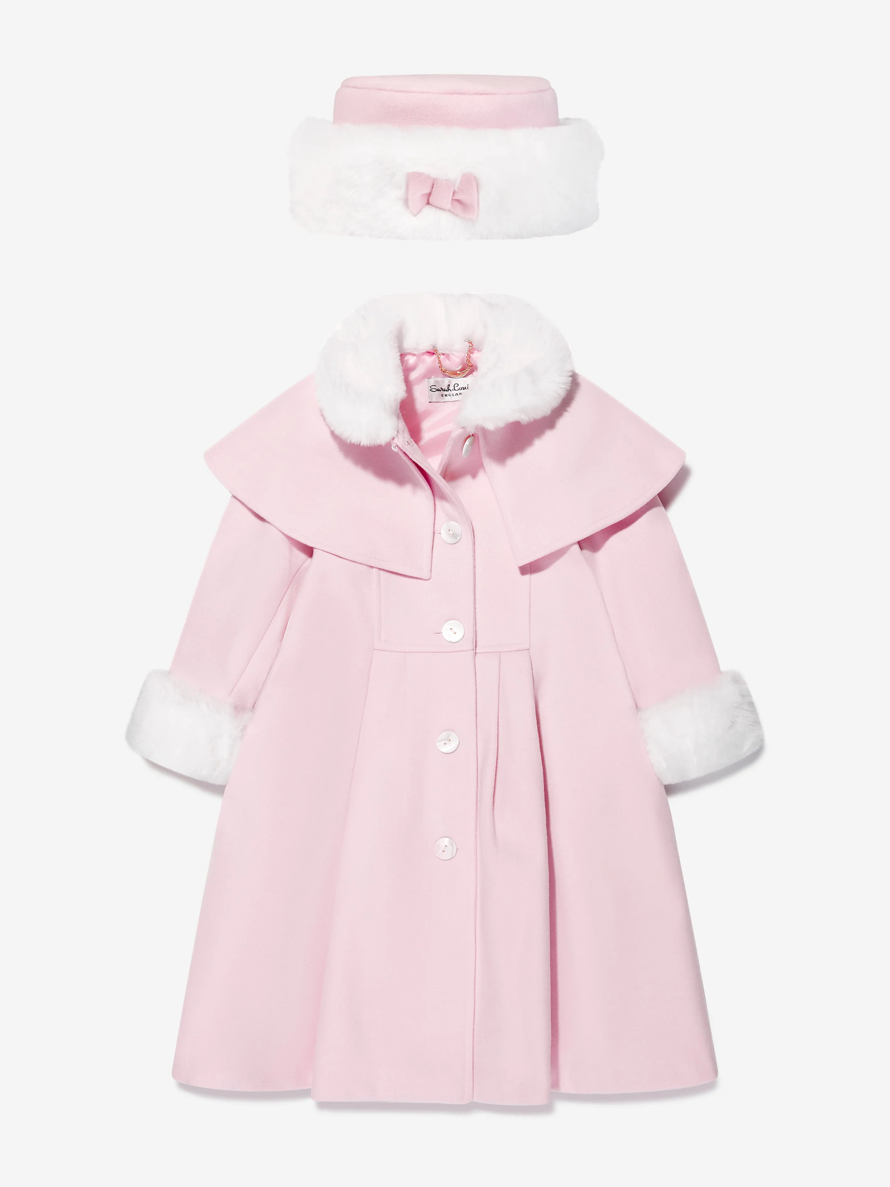 Sarah Louise Girls Coat And Hat Set in Pink