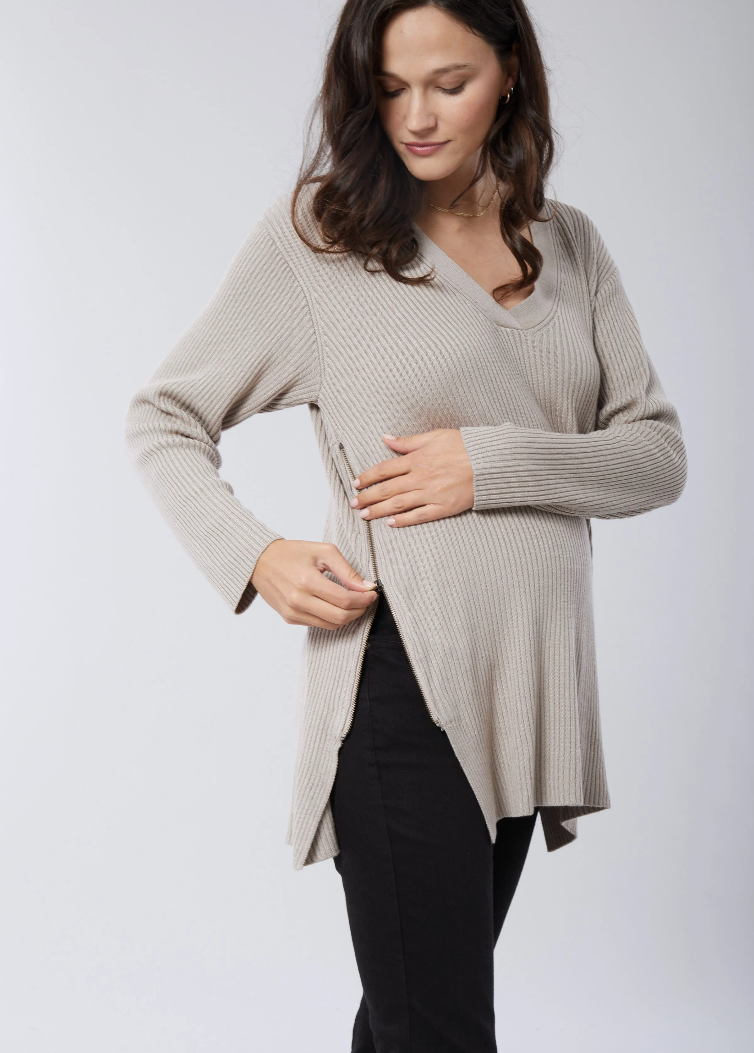 Side Zip Maternity   Nursing Sweater