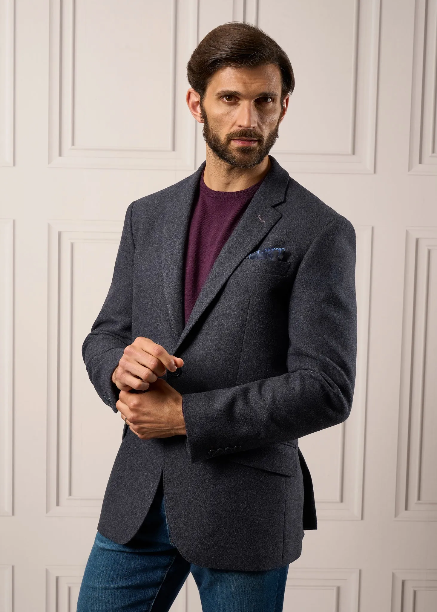 Surrey Tweed Lined Blazer In Blue - Regular Fit