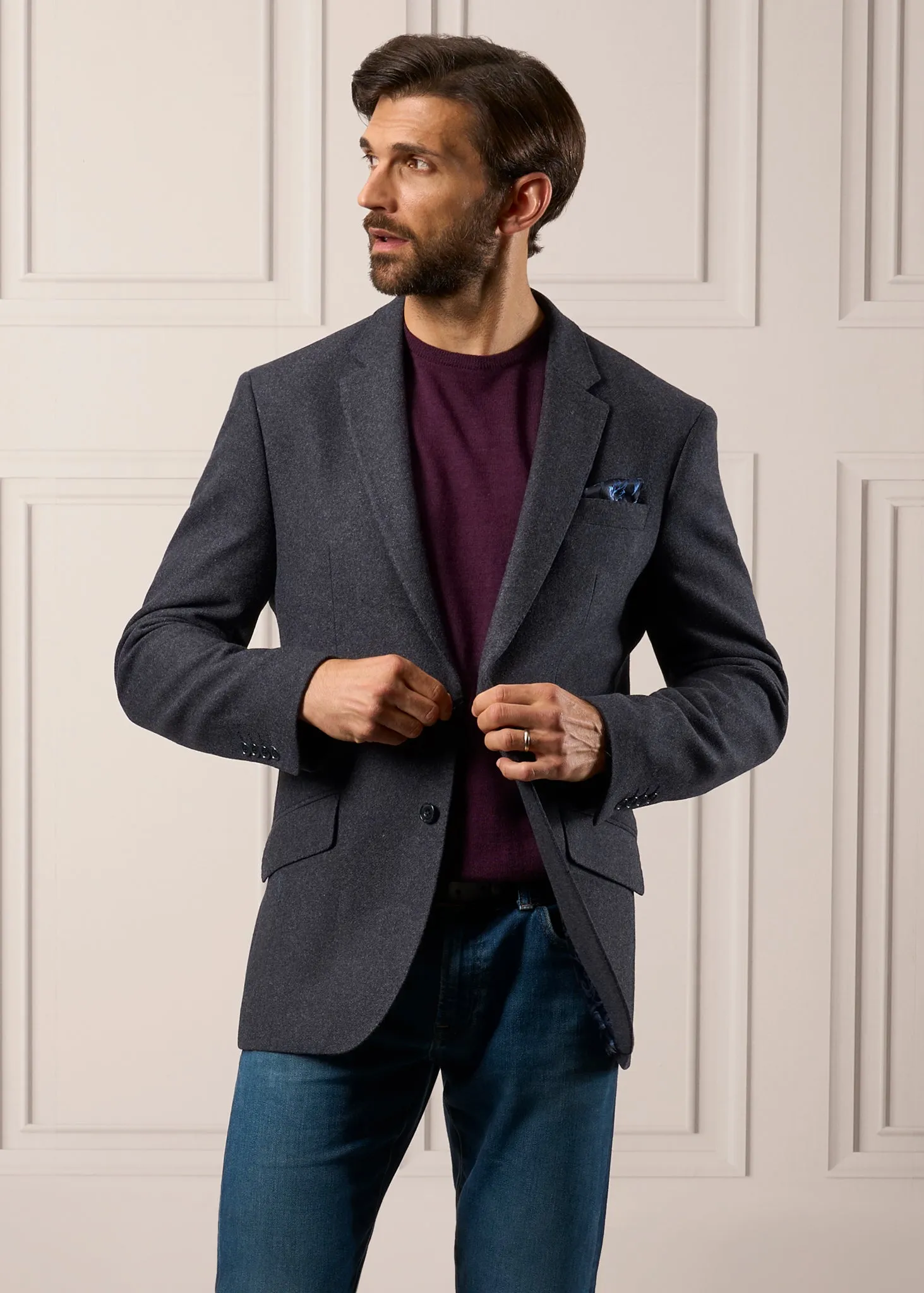 Surrey Tweed Lined Blazer In Blue - Regular Fit