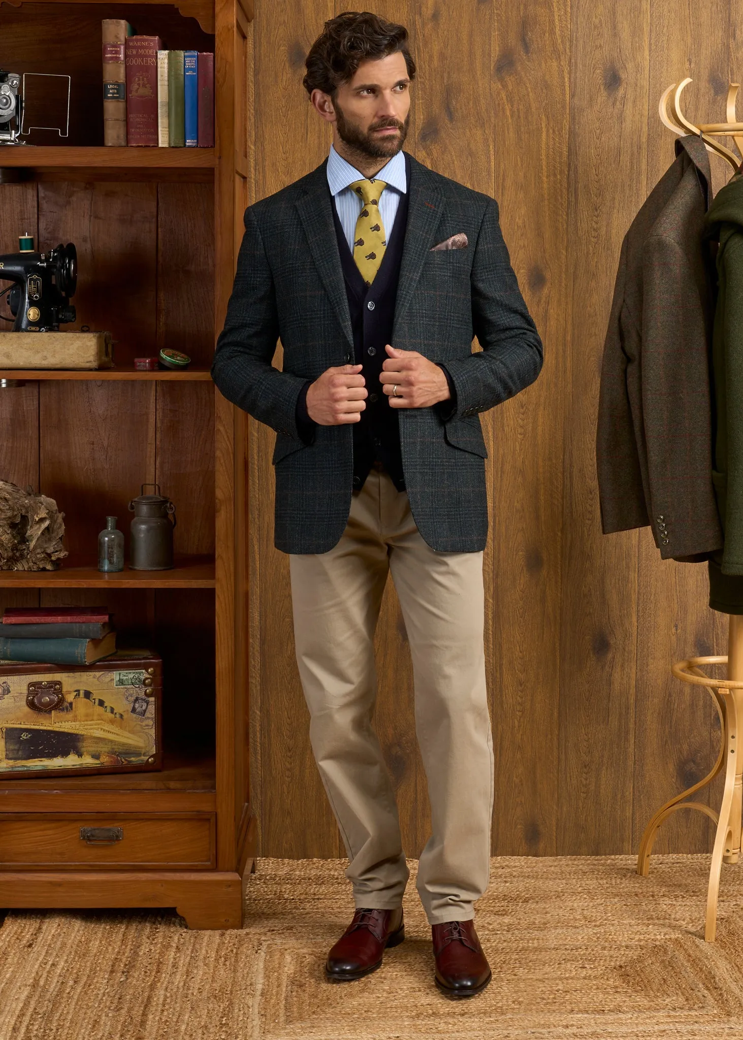 Surrey Tweed Lined Blazer In Green Check - Regular Fit