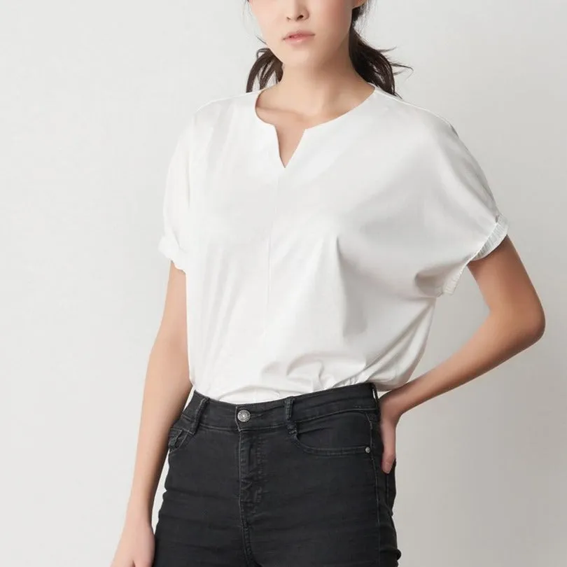 Swiss Harmony Relaxed Notch-Neck Blouse