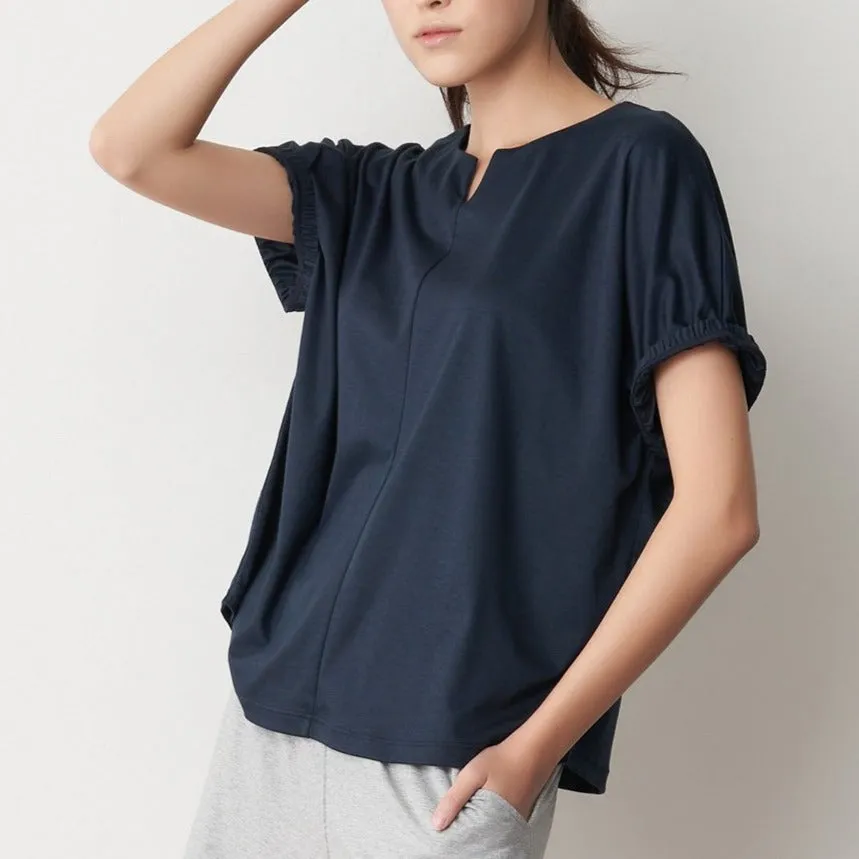 Swiss Harmony Relaxed Notch-Neck Blouse