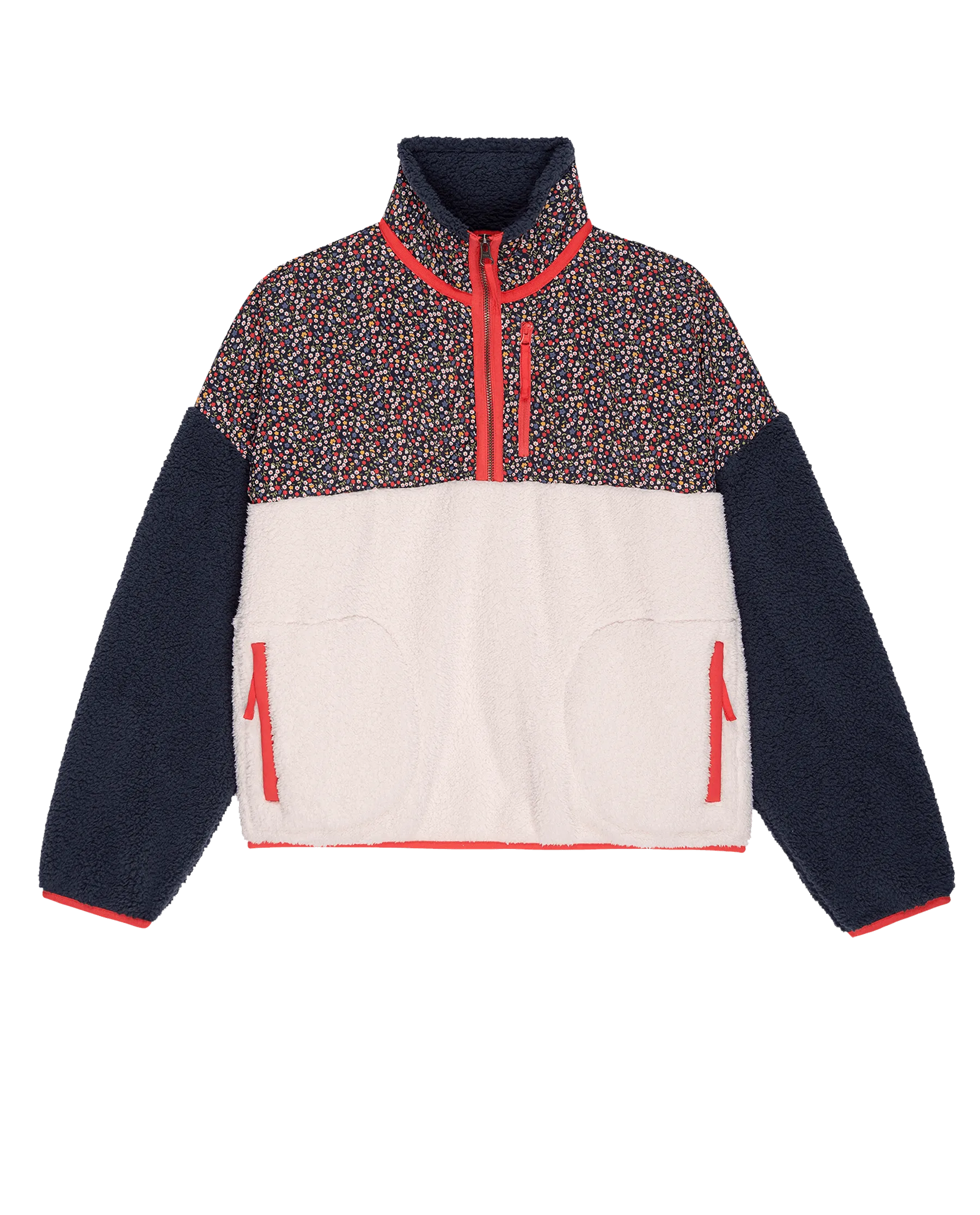 The Plush Colorblock Terrain Half-Zip. -- Mountain View Floral and Chalk