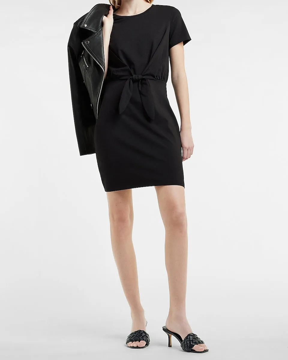 Tie Front T-Shirt Dress in Pitch Black