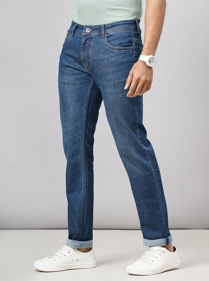 Tinted Mid Blue Washed Slim Fit Jeans | Greenfibre