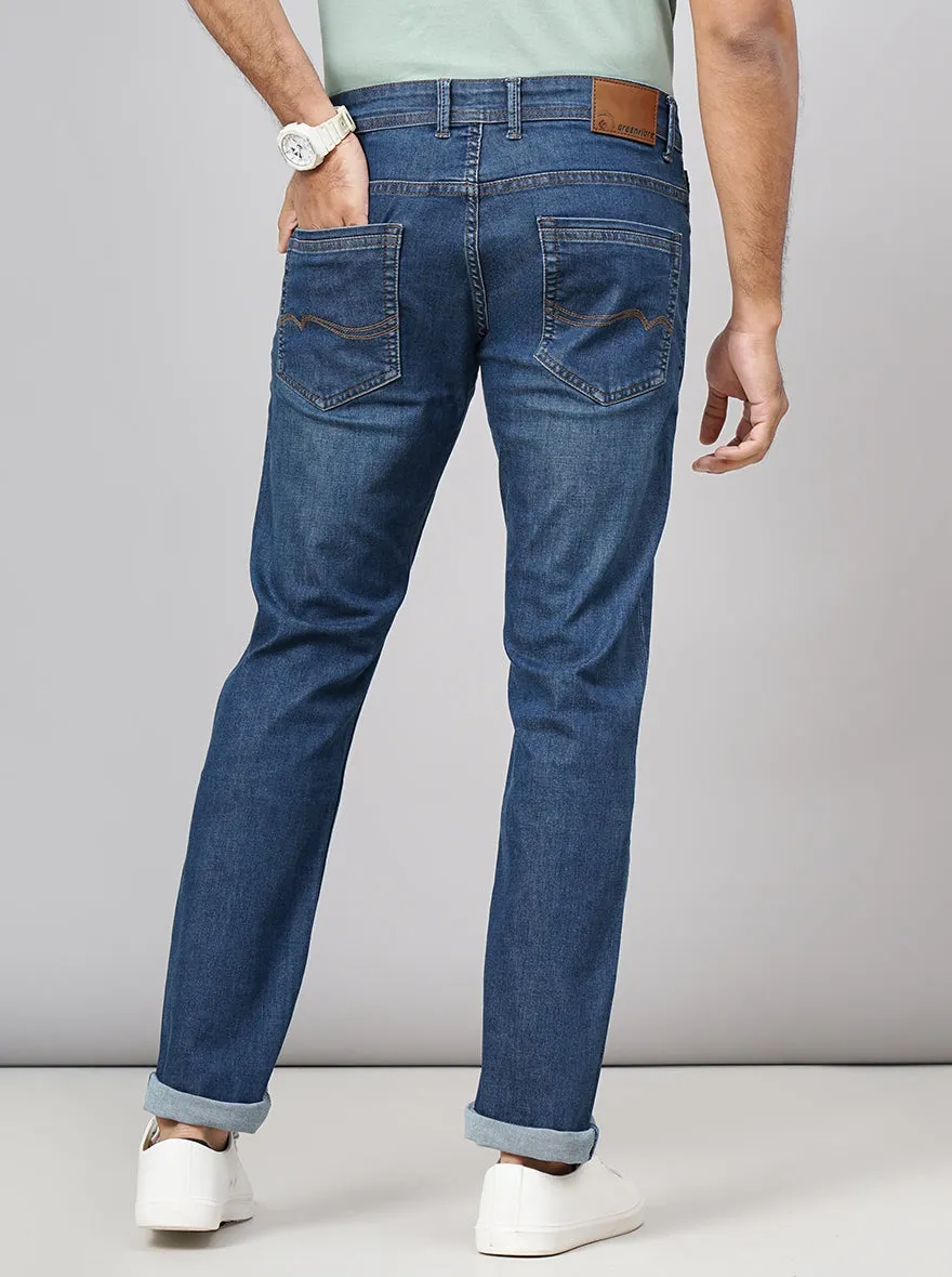 Tinted Mid Blue Washed Slim Fit Jeans | Greenfibre