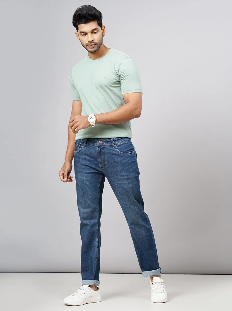 Tinted Mid Blue Washed Slim Fit Jeans | Greenfibre