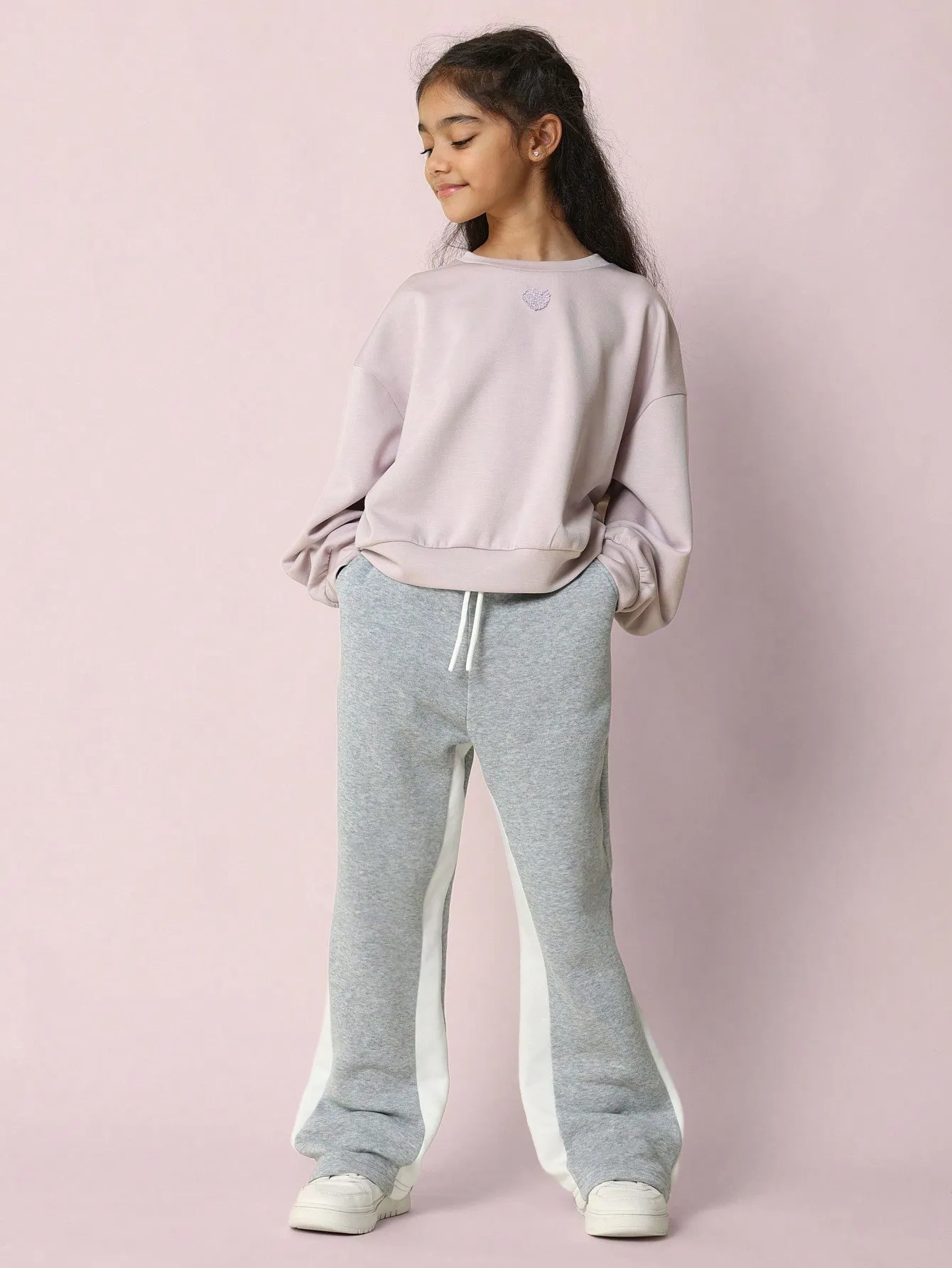 Tween Girls Comfy Grey Marl Flare Fit Panelled Essential Sweatpants