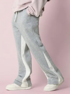 Tween Girls Comfy Grey Marl Flare Fit Panelled Essential Sweatpants