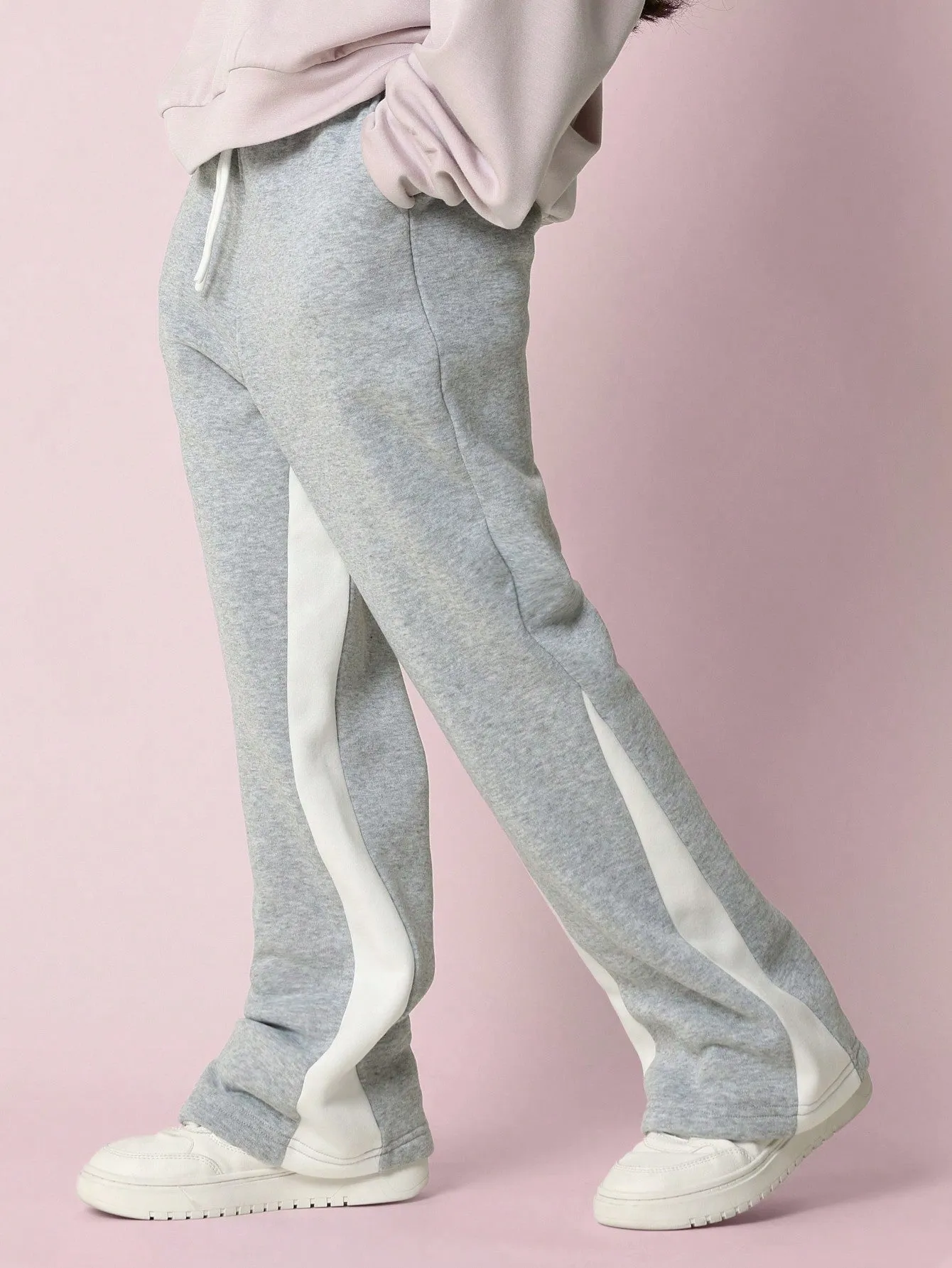 Tween Girls Comfy Grey Marl Flare Fit Panelled Essential Sweatpants