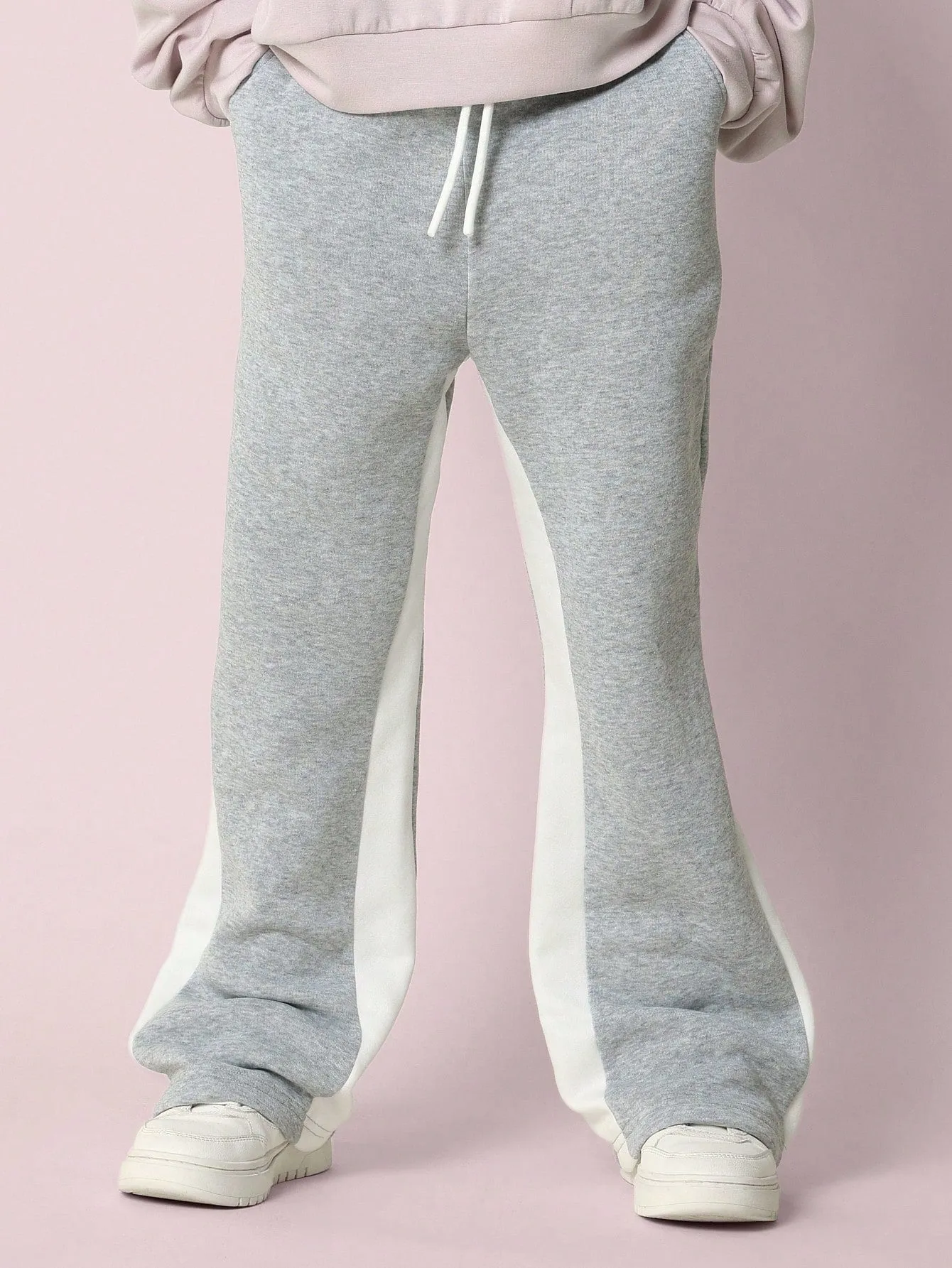 Tween Girls Comfy Grey Marl Flare Fit Panelled Essential Sweatpants