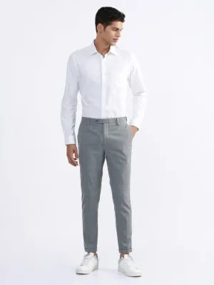 WES Formals Checked Grey Slim-Fit Mid-Rise Trousers