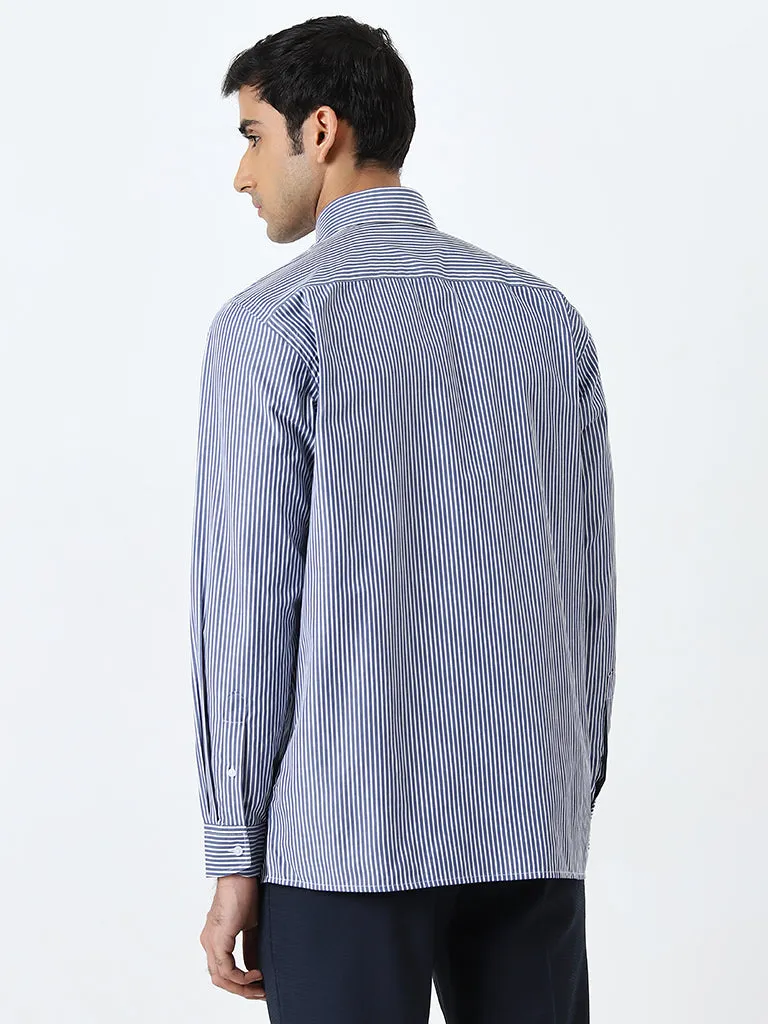 WES Formals Light Navy Striped Relaxed-Fit Shirt