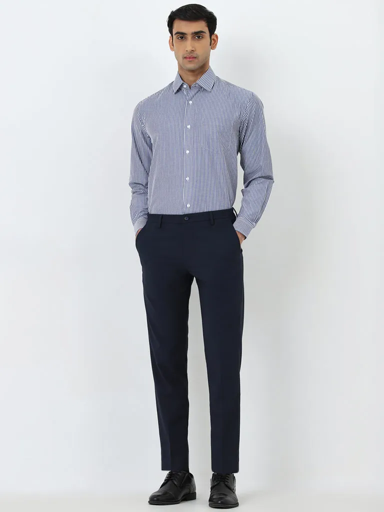 WES Formals Light Navy Striped Relaxed-Fit Shirt