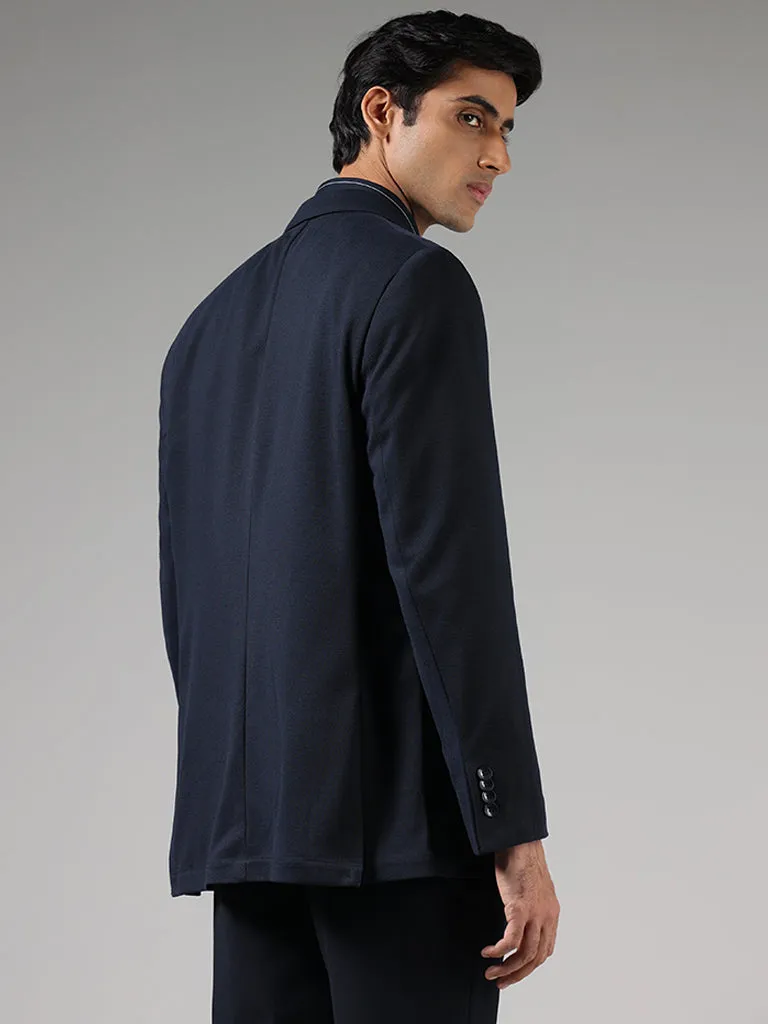 WES Formals Navy Slim-Fit Dobby Blazer