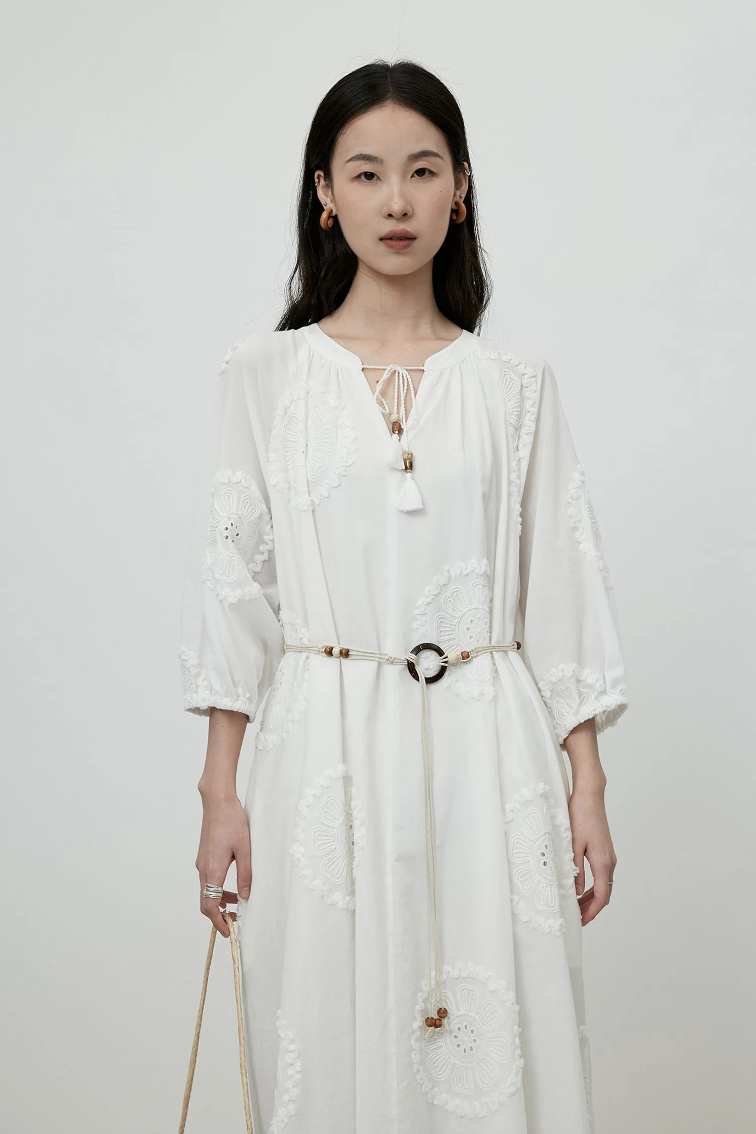 White Romantic Atmosphere Dress Embroidered Jacquard Cut-Out Maxi Skirt